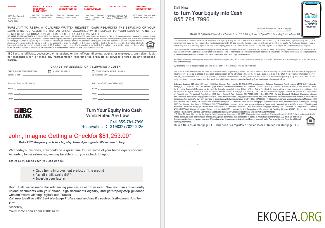 États , Unis Texas IBC relevé de prêt hypothécaire bancaire aux formats Word et PDF, 4 pages 3, 4